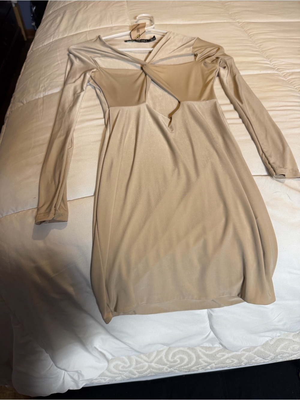 Luxe Neutral Twist-Front Long Sleeve Dress
